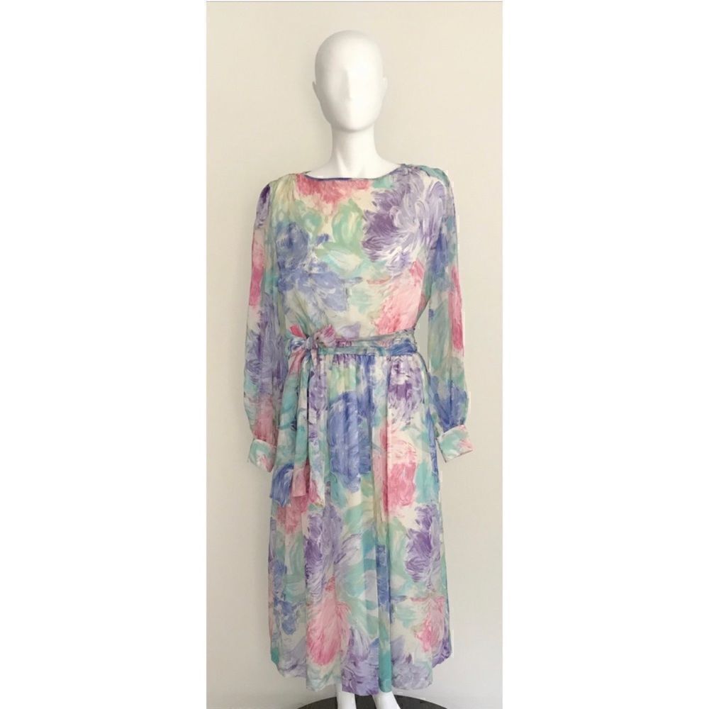 VNT 80’s Anne Crimmins For Umi Collection Silk Pastels Chiffon Dress size 8